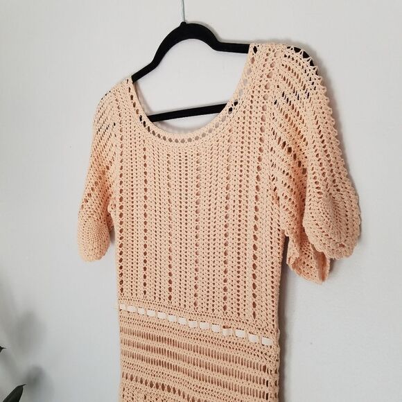 Temperley London Blush Peach Linen Cotton Blend Boho Cottagecore Crochet Dress 6 - Picture 11 of 15